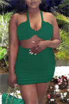 Чернильный зеленый модный сексуальный однотонный бинт с открытой спиной Холтер без рукавов из двух частей