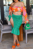 Falda de cintura alta regular asimétrica sólida informal de moda verde