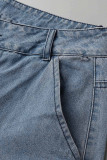 Детские синие модные повседневные однотонные джинсы в стиле пэчворк с высокой талией