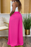 Pantaloni a gamba larga a vita alta regolari patchwork solidi moda rosa rosso