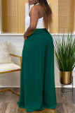 Pantalon décontracté à la mode, couleur unie, Patchwork, taille haute, jambes larges, vert