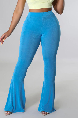 Cyan Casual Solid Patchwork High Waist Speaker Solid Color Bottoms