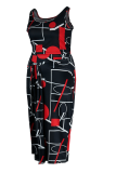 Черная сексуальная юбка-карандаш с круглым вырезом и принтом в стиле пэчворк, большие размеры, две части
