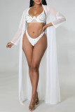 White Fashion Sexy Solid Patchwork Hot Drill Swimwears Three-piece Set (Without Paddings)