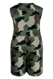 Army Green Casual Print Camouflage Print Patchwork V-Ausschnitt Plus Size Jumpsuits