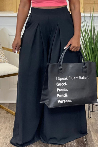 Black Fashion Casual Solid Patchwork Regular High Waist Wide Leg Trousers