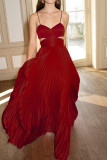 Geel Beroemdheden Elegante effen patchwork-vouwen rechte jurken met spaghettibandjes