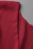 Roter, lässiger, solider Patchwork-Jumpsuit mit V-Ausschnitt und Übergröße (der Gürtel hat eine andere Farbe)