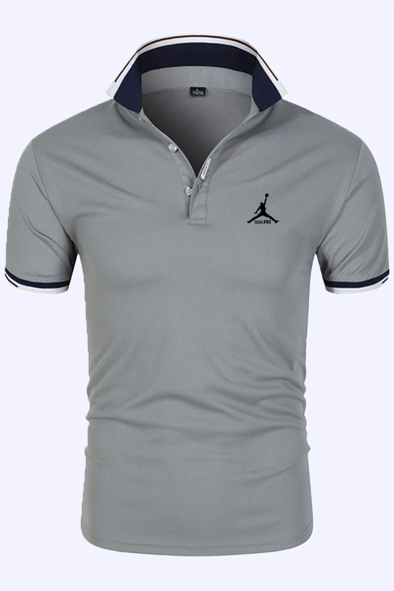 

Grey Fashion Sportswear Print Split Joint POLO collar Tops