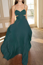 Green Celebrities Elegant Solid Patchwork Fold Spaghetti Strap Straight Dresses