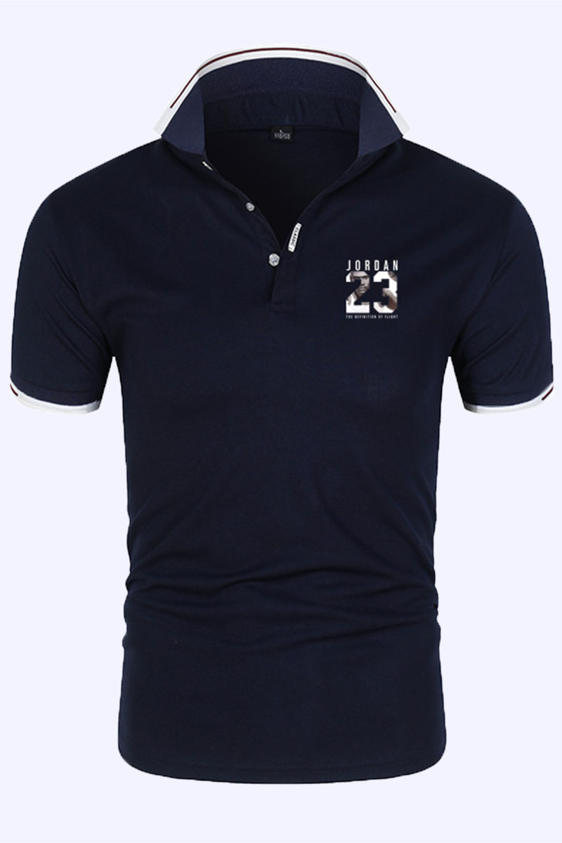 

Navy Blue Fashion Sportswear Print Letter POLO collar Tops