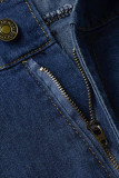 Ковбойский синий модный повседневный однотонный рваный лоскутный узкий комбинезон с отложным воротником