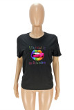 Vita Mode Casual Letter Läppar tryckta Basic O-hals T-shirts