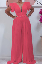 Pink Fashion Casual Solid Patchwork O Neck Regular Jumpsuits (Ohne Gürtel)