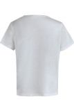 T-shirts à col en V patchwork à imprimé décontracté à la mode blancs