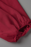 Roter, lässiger, solider Patchwork-Jumpsuit mit V-Ausschnitt und Übergröße (der Gürtel hat eine andere Farbe)