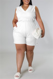ホワイト ファッション カジュアル ソリッド パッチワーク V ネック プラス サイズ ロンパース
