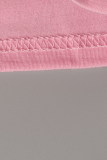 ピンクカジュアルプリントパッチワークOネック半袖ツーピース