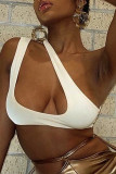Weiße Mode Sexy Solide Asymmetrische One-Shoulder-Tops