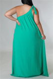Green Sexy Casual Plus Size Solid Bandage Backless One Shoulder Sling Dress