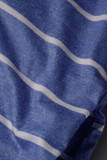 Robe décontractée à la mode décontractée grande taille imprimé rayé basique col rond manches courtes bleu