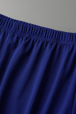 Синий модный повседневный принт с косым воротником и коротким рукавом из двух частей