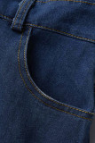 Ковбойский синий модный повседневный однотонный рваный лоскутный узкий комбинезон с отложным воротником