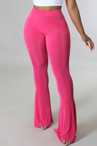 Rose Red Casual Solid Patchwork High Waist Speaker Solid Color Bottoms
