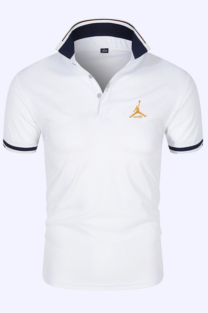 

White Fashion Sportswear Print Split Joint POLO collar Tops