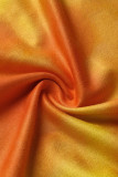Tute taglie forti con scollo a V patchwork tie dye stampa casual arancione moda