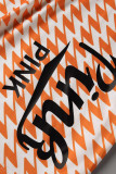 Oranje sexy print patchwork V-hals grote maat twee stuks