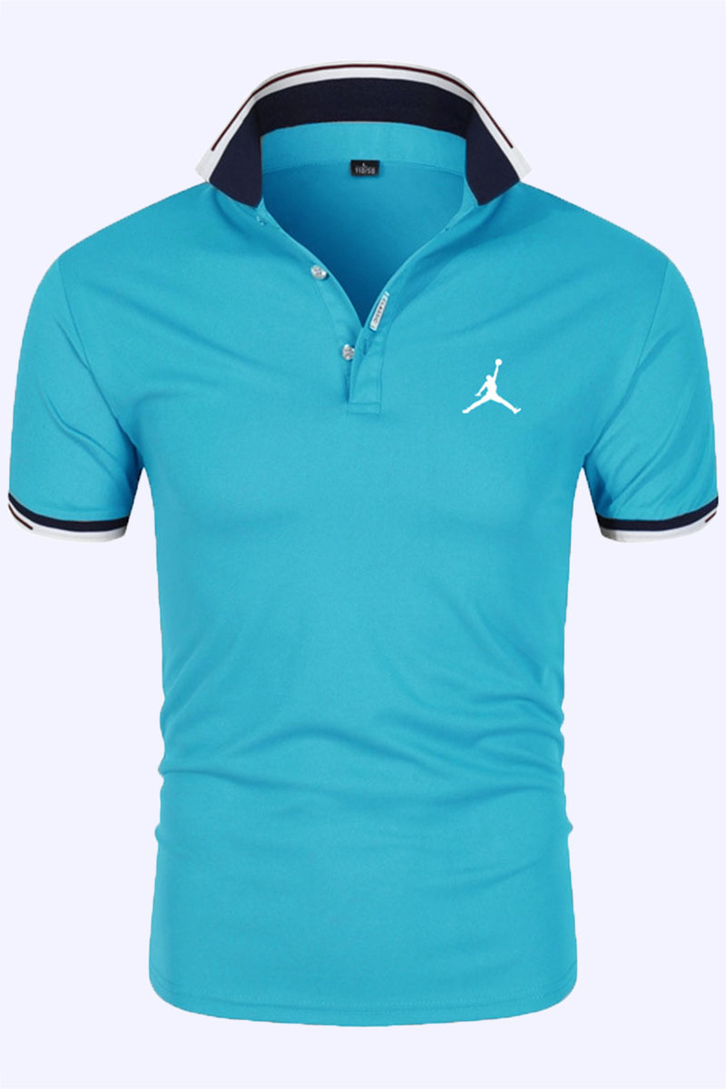 

Sky Blue Fashion Sportswear Solid Split Joint POLO collar Tops