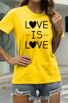 Yellow Fashion Casual Letter Print Basic O Neck T-Shirts