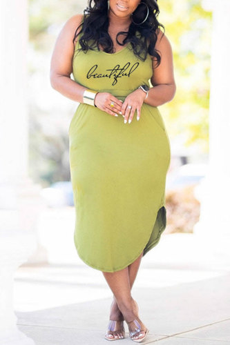 Green Fashion Casual Print V Neck Vest Dress