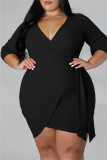 Red Fashion Casual Solid Bandage V Neck A Line Plus Size Dresses