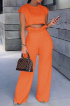 Orange Fashion Casual Solid Basic O-Ausschnitt Kurzarm Zweiteiler
