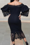 ブラック ファッション セクシー ソリッド パッチワーク オフショルダー ペンシル スカート ドレス