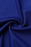 Bleu Mode Casual Lettre Imprimer Patchwork Asymétrique Oblique Collier Plus La Taille Deux Pièces