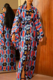 Robes droites patchwork imprimées décontractées à la mode bleue