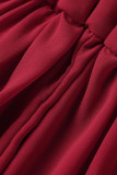 Tute taglie forti con scollo a V patchwork casual rosso (la cintura è di un colore diverso)