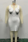 Weiß Mode Casual Plus Size Print Basic V-Ausschnitt Weste Kleid