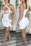 Белое сексуальное лоскутное горячее выдолбленное прозрачное платье без рукавов с открытой спиной на тонких бретелях