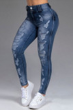 Svart Mode Casual Solid Ripped Patchwork Skinny Jeans med hög midja