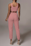 Pink Sportswear Print Patchwork U Neck Sleeveless Two Pieces