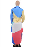 Vestido camisa multicolorido moda casual estampa patchwork com gola virada para baixo