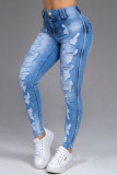 Svart Mode Casual Solid Ripped Patchwork Skinny Jeans med hög midja