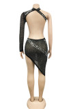 Абрикосовое сексуальное лоскутное горячее сверление, выдолбленное прозрачное полукруглое платье-водолазка неправильной формы