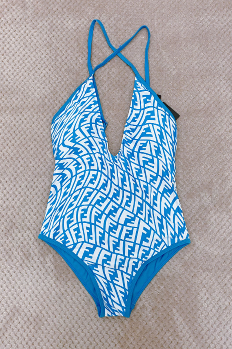 

Blue Fashion Sexy Letter Backless Swimwears