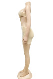 Vestido sin mangas de un hombro sin espalda transparente con perforación en caliente de patchwork sexy albaricoque