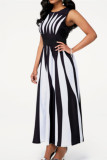 Black White Fashion Casual Print Patchwork O Neck Sleeveless Dress